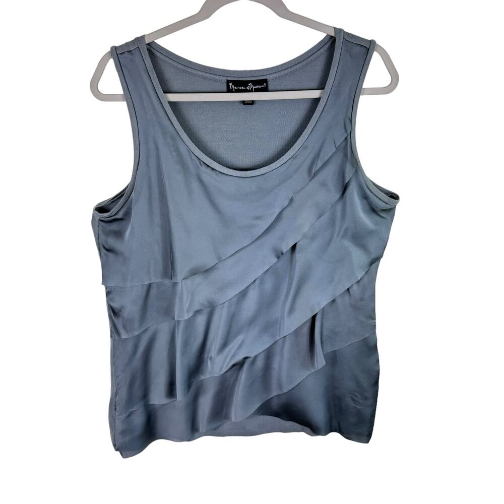 Mercer &‎ Madison Gray Tiered Ruffled Satin Scoop Neck Sleeveless Tank Blouse XL